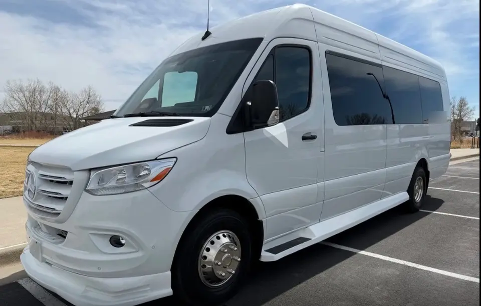 Woody Creek Colorado 16 passenger white Sprinter limo bus